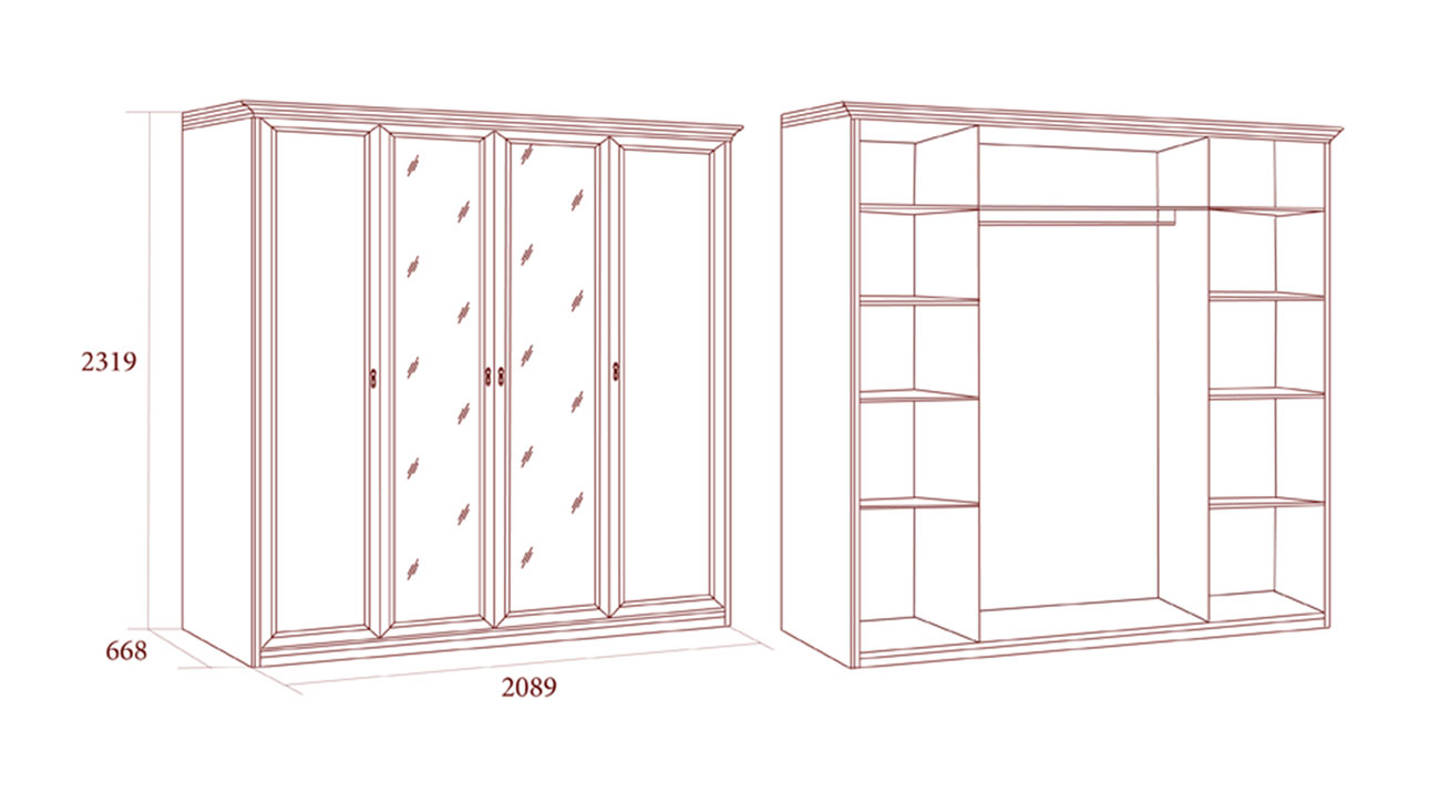 Шкаф 4-дверный для платья и белья